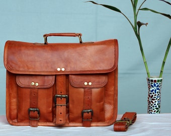 Personalized Genuine leather messenger bag Laptop bag shoulder bag for women gift for men office bag work rustic bag Satchel