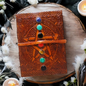 Leather Journal 7 Stone Notebook, Rustic Handmade Lockable Diary, Travel journal, Sketchbook, scrapbook, book of Shadow, Personalised gift