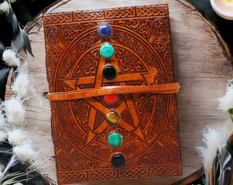 Leather Journal 7 Stone Notebook, Rustic Handmade Lockable Diary, Travel journal, Sketchbook, scrapbook, book of Shadow, Personalised gift