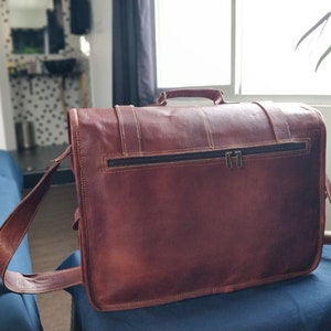 18' Genuine leather messenger bag laptop bag shoulder bag for women gift for men office bag work briefcase Large Satchel image 4
