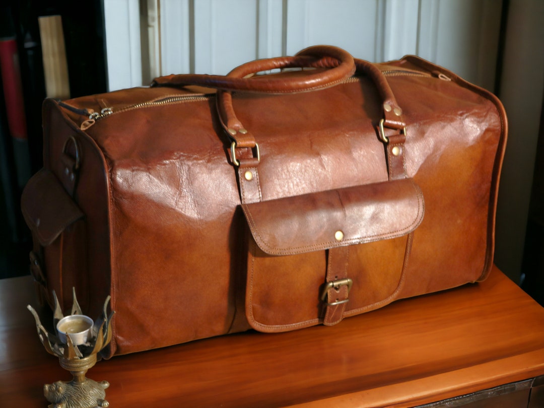 Personalized Leather Duffle Bag Travel Carry on Luggage Etsy