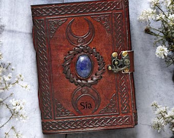 Cuaderno de cuero personalizado hecho a mano, diario de viaje con piedra lunar, cuaderno de bocetos en blanco, libro de sombras, álbum de recortes, regalo de cumpleaños para él y para ella.