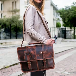 Personalisierte Leder Umhängetasche Laptop Aktentasche Crossbody Schulter Reisetasche Handgefertigte Geschenke für Männer & Frauen Rustikale Vintage Tasche
