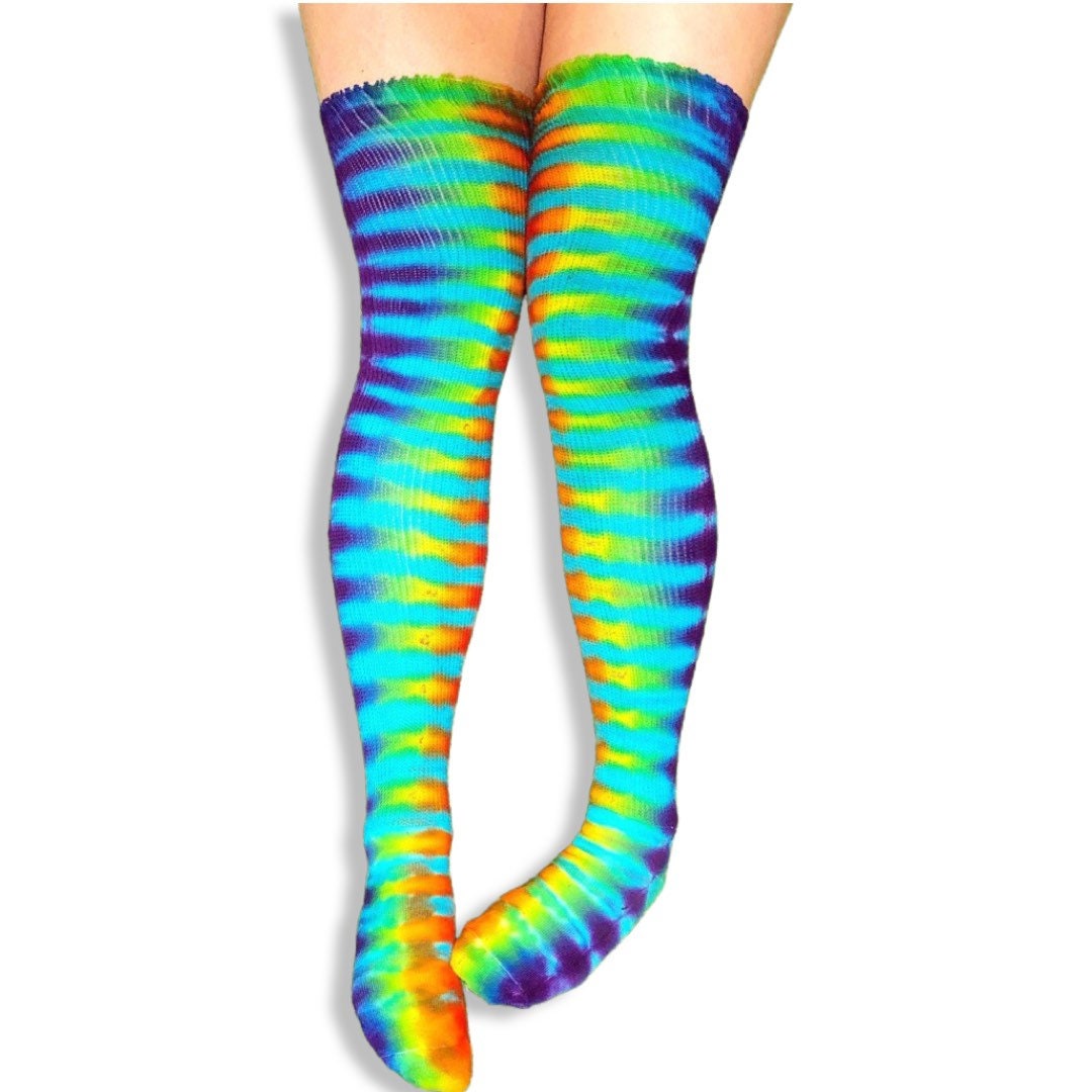 Rainbow Striped Thigh Highs Socks Warm Winter One Size Fits Most 90165