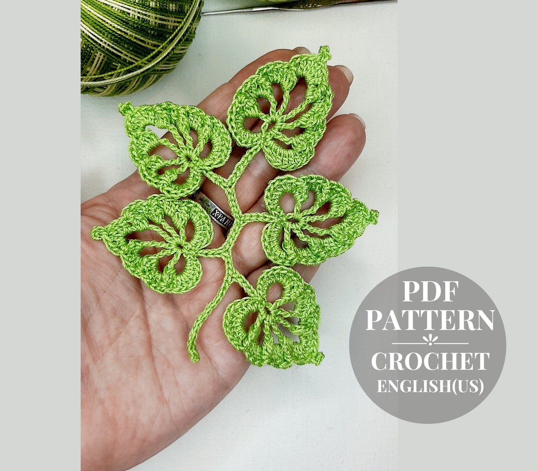 Rama de crochet con patrón de hojas. Tutorial de vid de crochet ...