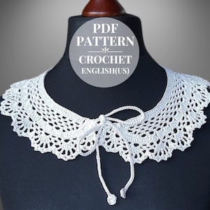 Crochet detachable collar pattern. Lace removable adjustable crochet collar for woman. Instruction crochet vintage collar.