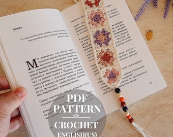 Crochet bookmark pattern granny square for beginner PDF. Colorful crochet bookmark.  Handmade crochet for book lovers gifts.