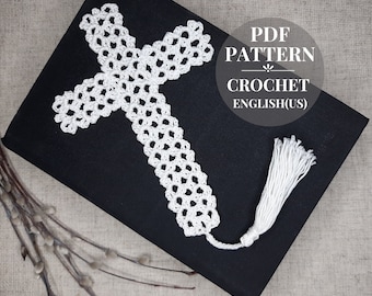 Crochet Cross bookmark pattern. Easy crochet pattern Easter Cross bookmark. Gift Easter for book lovers DIY.