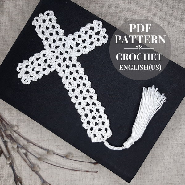 Crochet Cross bookmark pattern. Easy crochet pattern Easter Cross bookmark. Gift Easter for book lovers DIY.