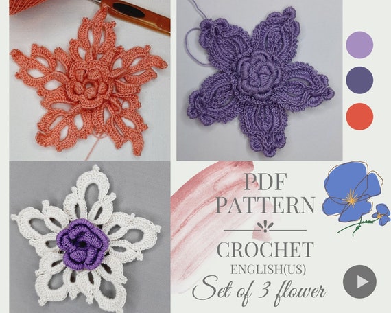 3 Crochet Flower Applique Patterns + Tutorial