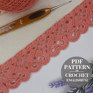 Crochet edging pattern Border hearts crochet for decor kitchen towels Pattern crochet lace edging tablecloths Detailed tutorial pdf