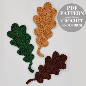 Oak leaf crochet pattern. Oak leaves applique. Crochet oak leaf ornaments.