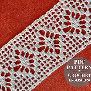 Filet crochet border patterns for kitchen towel. Filet edging tablecloth tutorial row to row description pdf. Crochet lace trim for linen.