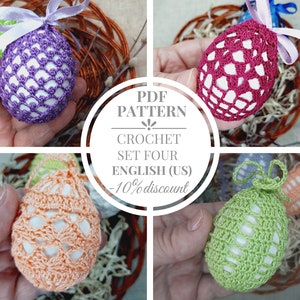 Set at four patterns crochet  Easter decoration bag for eggs Easter basket for egg crochet Cover crochet Easter for eggs