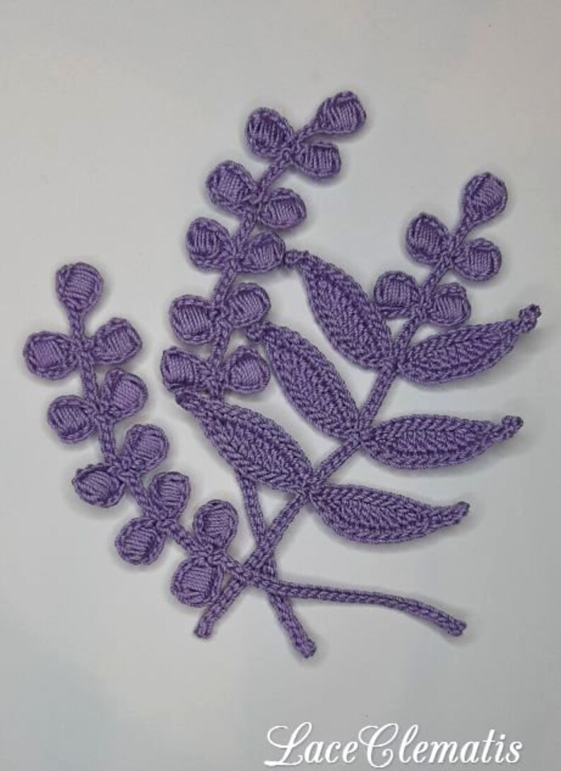 Crochet branch pattern. Crochet twig tutorial. Flower applique pattern. Instructions crochet vine with leaves PDF.