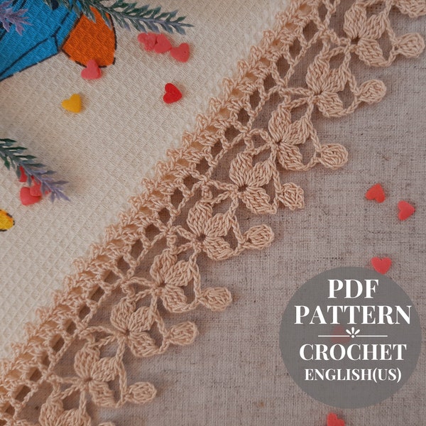 Crochet edging pattern fabric decoration Floral lace pattern Border crochet pattern Detailed tutorial pdf