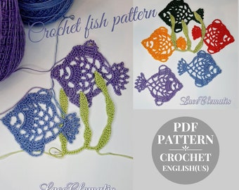 Crochet fish pattern marine appliques Crochet sea animals pattern pdf Baby room decoration Crochet ocean pattern