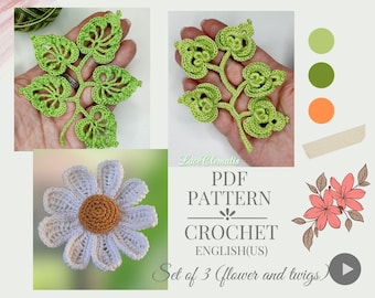 Set Häkelanleitungen Blume, Blatt, Zweig. rochet Motive für Irish Lace Tutorial. Häkelanleitung PDF.