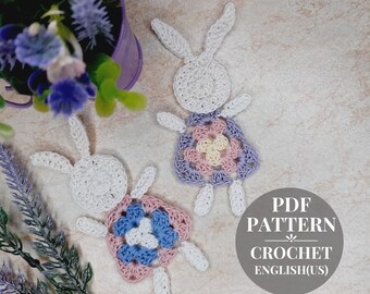 Crochet pattern Easter bunny garland for nursery decorations Crochet rabbit applique Easter Gift for Easter DIY