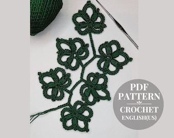Easy crochet branch pattern. Crochet of a twig with leaves. Instructions for crochet a sprig with leaves for Irish lace PDF.