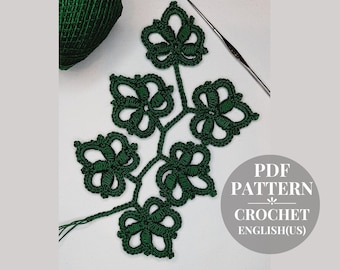 Einfach gehäkeltes Astmuster. Gehäkelt aus einem Zweig mit Blättern. Anleitung zum Häkeln eines Zweiges mit Blättern für Irish Lace PDF.