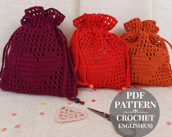 Crochet drawstring pouch pattern Gift bag crochet pattern Christmas gift pouch goodie Crochet storage bag Small pouch crochet pattern