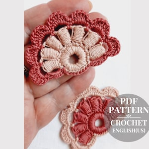 かぎ針編みのパターンファン、かぎ針編みのアイリッシュ レース モチーフのチュートリアル。かぎ針編みの花の手順 (PDF)。