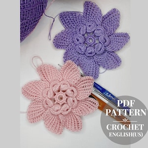 Crochet flower applique pattern. Blossom crochet patterns. Instructions crochet flowers motifs for Irish lace. Flower embellishment crochet.