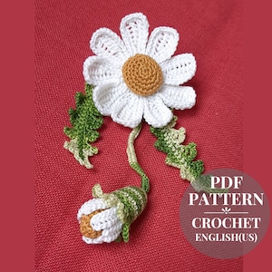 Crochet daisy pattern. Daisy brooch crochet. White daisy flower tutorial crochet.