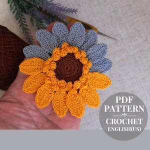 Crochet sunflower pattern Crochet yellow-blue sunflower pattern Easy crochet flower pattern pdf