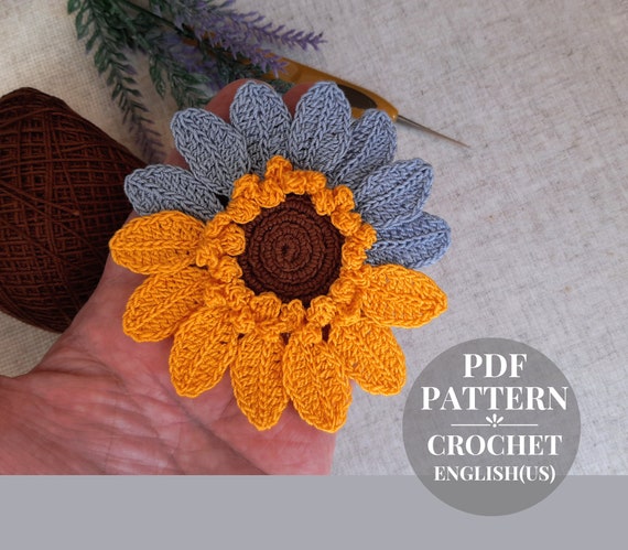 Crochet Sunflower Pattern Crochet Yellow-blue Sunflower Pattern