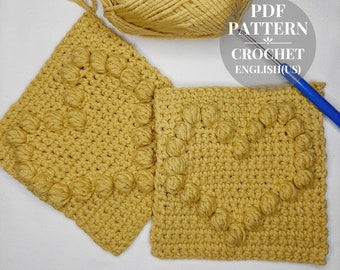 Crochet pattern heart afghan square Easy crochet pattern Granny Square pdf Crochet pattern square blanket