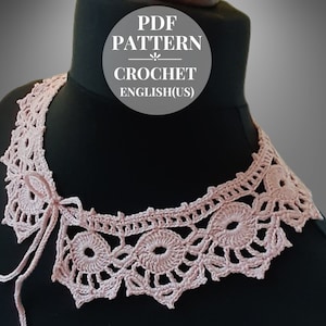 Crochet pattern lace detachable collar. Crochet removable collar for woman. DIY collar tutorial crochet pdf.