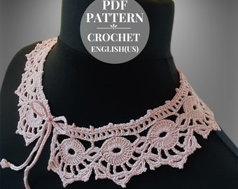 Crochet pattern lace detachable collar. Crochet removable collar for woman. DIY collar tutorial crochet pdf.