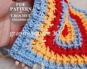 3D Granny Square Crochet Pattern: Colorful Beginner Tutorial (PDF Pattern)