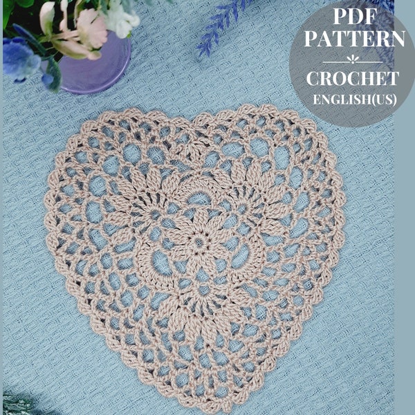 Patron au crochet napperon en forme de coeur. Motif de napperon en dentelle au crochet. Cadeau pour maman bricolage.