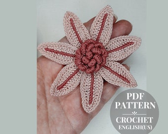 Crochet flower applique pattern. Blossom crochet patterns. Floral crochet for Irish lace. Two patterns of the middle of the flower.