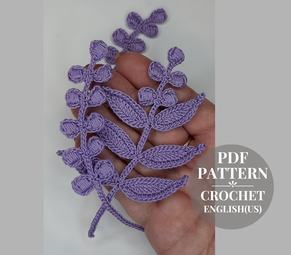 Crochet branch pattern. Crochet twig tutorial. Flower applique pattern. Instructions crochet vine with leaves PDF.