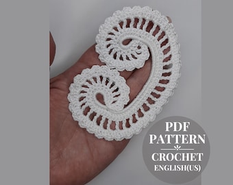 Crochet pattern curl motif for Irish lace. Tutorial crocheted spiral. Instructions pdf for crocheting vintage scroll.