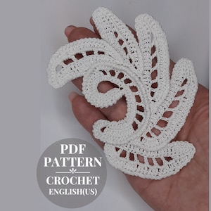 Crochet pattern leaf vintage. Crochet leaves for Irish lace instruction PDF. Crochet pattern foliage flowers applique.