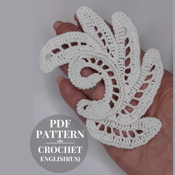 Crochet pattern leaf vintage. Crochet leaves for Irish lace instruction PDF. Crochet pattern foliage flowers applique.