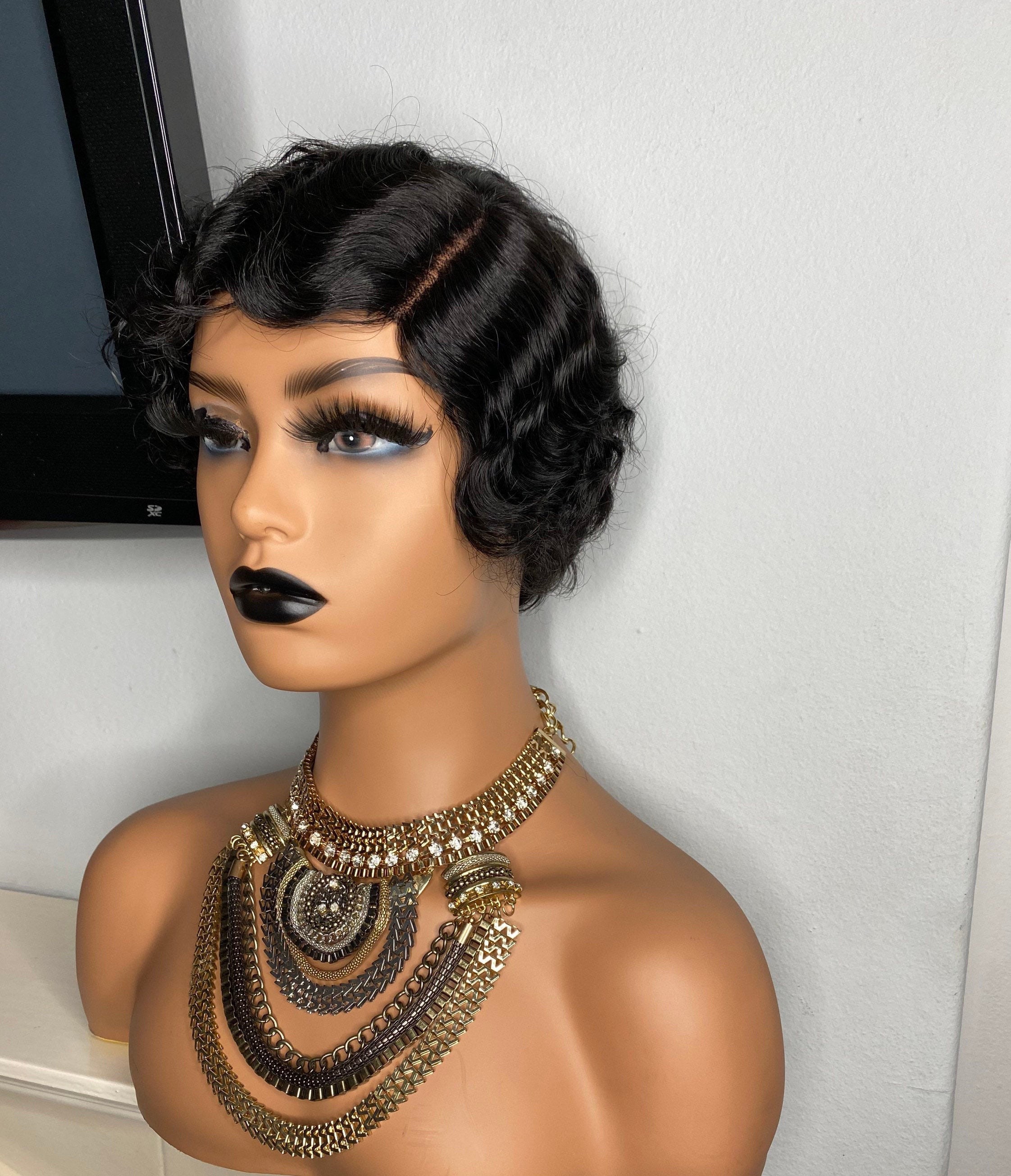 8 Short Pixie Human Hair Wig Finger Wave Bob Wig With Etsy