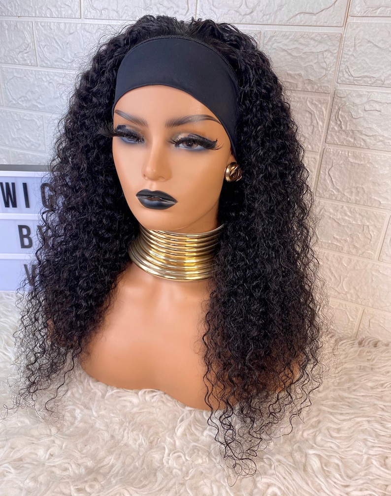 Curly Headband Wig 100 Virgin Human Hair Wig 3/4 Etsy