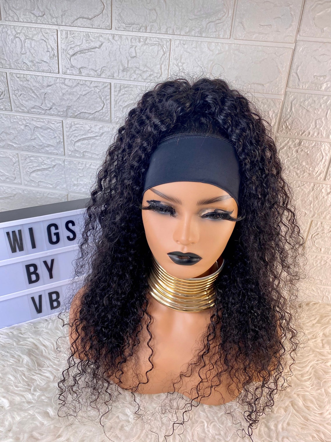 Curly Headband Wig 100 Virgin Human Hair Wig 3/4 Etsy