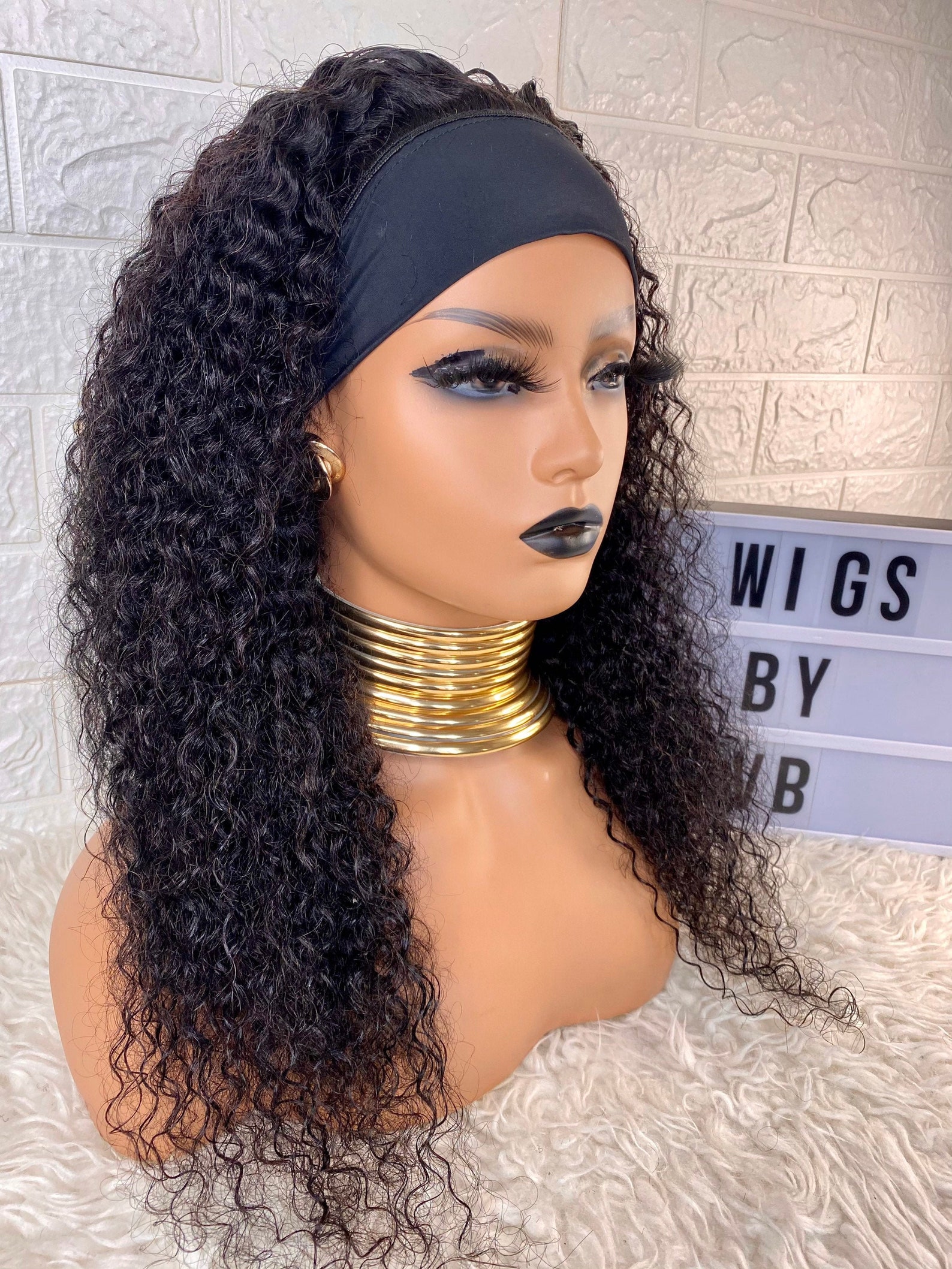 Curly Headband Wig 100 Virgin Human Hair Wig 3/4 Etsy