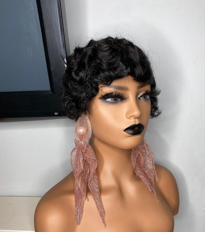 8 Short Pixie Human Hair Wig Finger Wave Bob Wig With Etsy