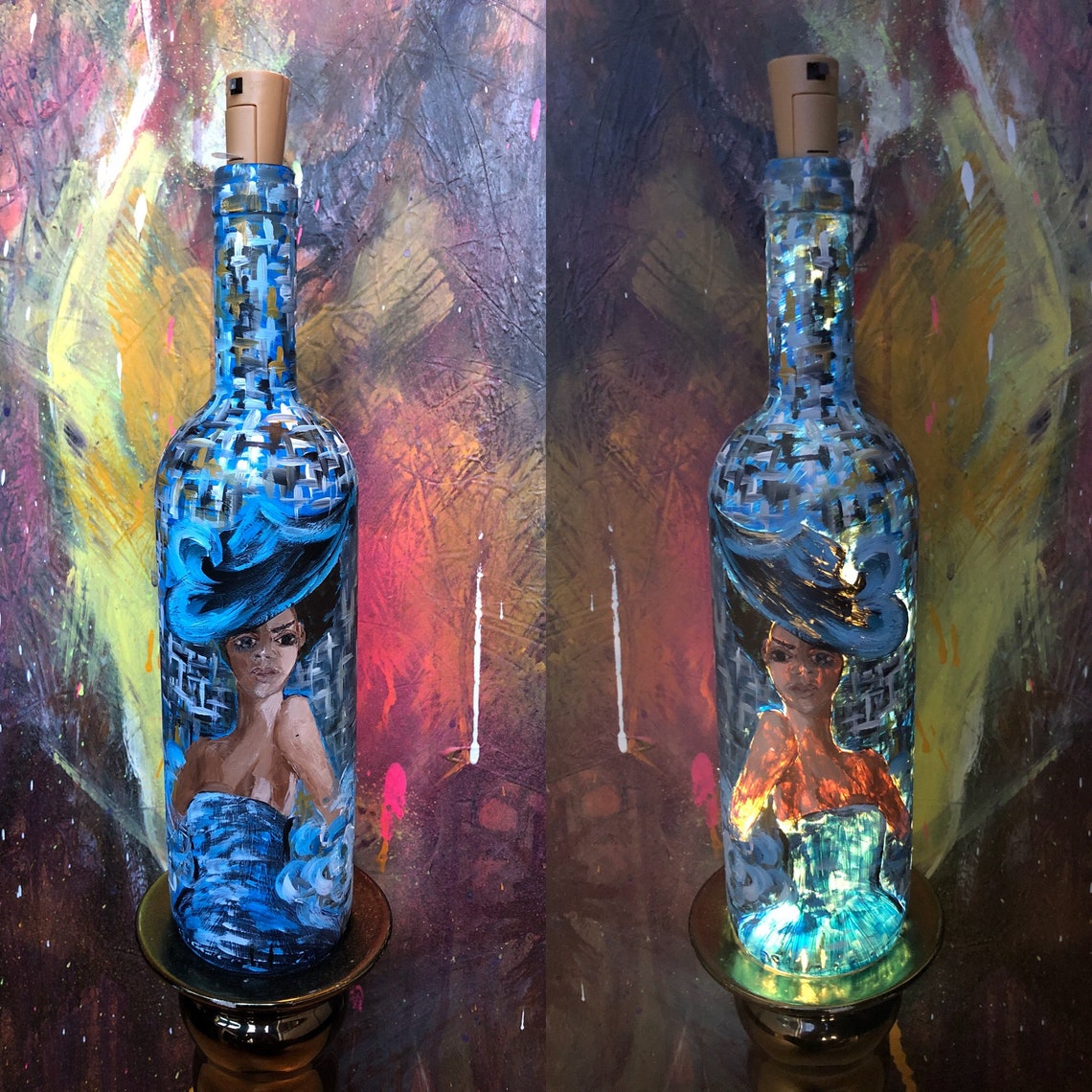 Handmade paintings on bottles which can be used as decorative Etsy