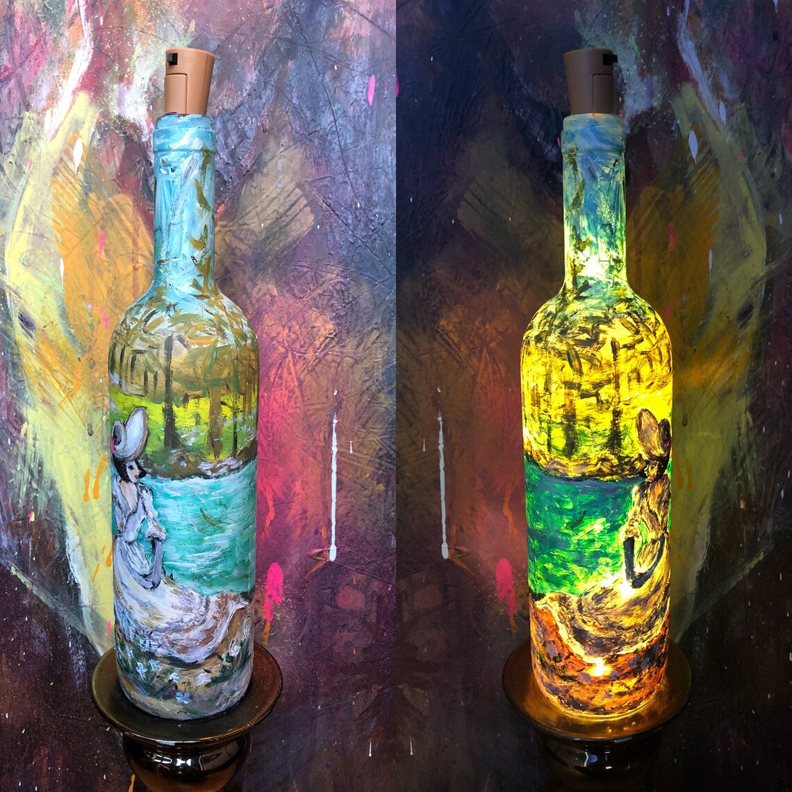 Handmade paintings on bottles which can be used as decorative Etsy