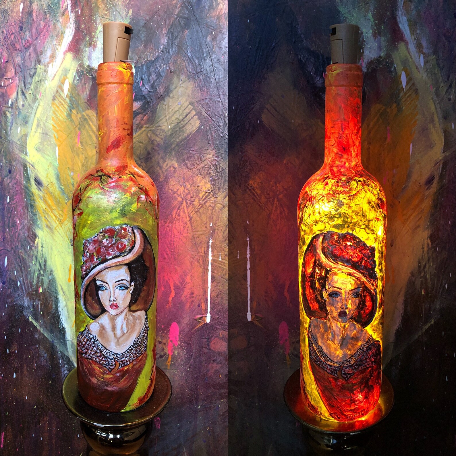 Handmade paintings on bottles which can be used as decorative Etsy