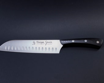 Santoku Japanese Chef knife Micarta 7" Alveolado, knives, Cuchillo Japonés 18 cm, handmade, Kochmesser kuhlen, High Carbon Stainless Steel